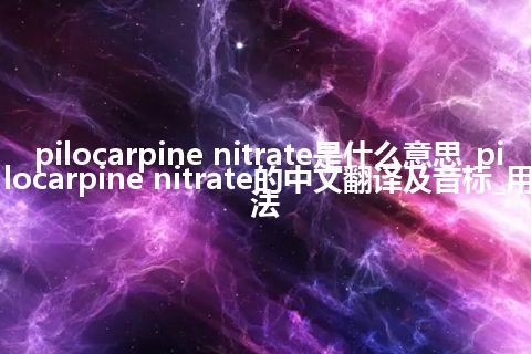 pilocarpine nitrate是什么意思_pilocarpine nitrate的中文翻译及音标_用法