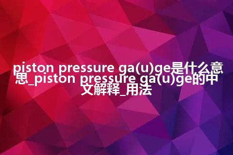 piston pressure ga(u)ge是什么意思_piston pressure ga(u)ge的中文解释_用法