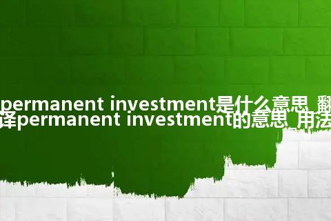 permanent investment是什么意思_翻译permanent investment的意思_用法