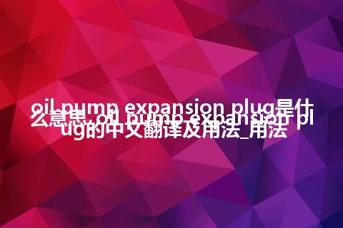 oil pump expansion plug是什么意思_oil pump expansion plug的中文翻译及用法_用法