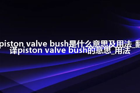piston valve bush是什么意思及用法_翻译piston valve bush的意思_用法