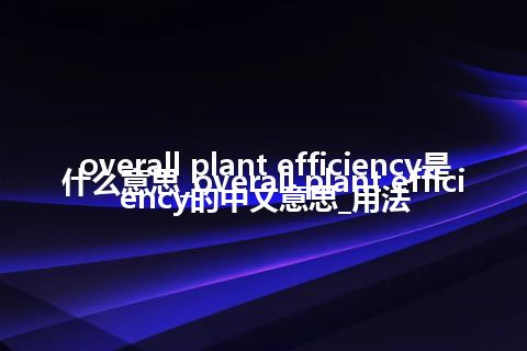 overall plant efficiency是什么意思_overall plant efficiency的中文意思_用法