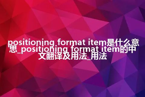 positioning format item是什么意思_positioning format item的中文翻译及用法_用法
