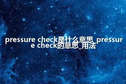 pressure check是什么意思_pressure check的意思_用法