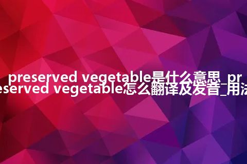 preserved vegetable是什么意思_preserved vegetable怎么翻译及发音_用法