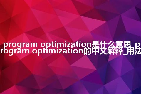 program optimization是什么意思_program optimization的中文解释_用法
