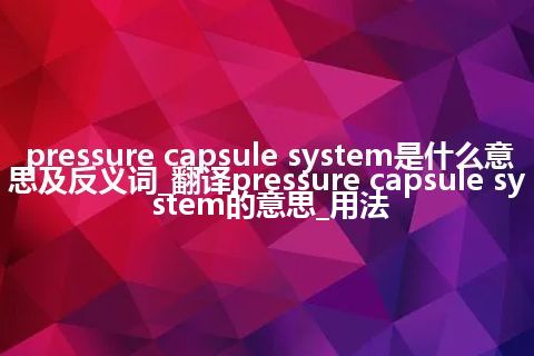 pressure capsule system是什么意思及反义词_翻译pressure capsule system的意思_用法