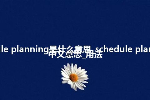 schedule planning是什么意思_schedule planning的中文意思_用法
