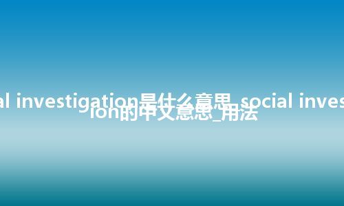social investigation是什么意思_social investigation的中文意思_用法