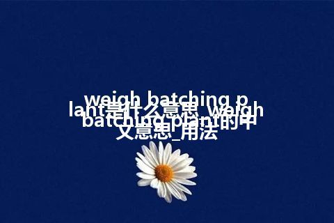 weigh batching plant是什么意思_weigh batching plant的中文意思_用法