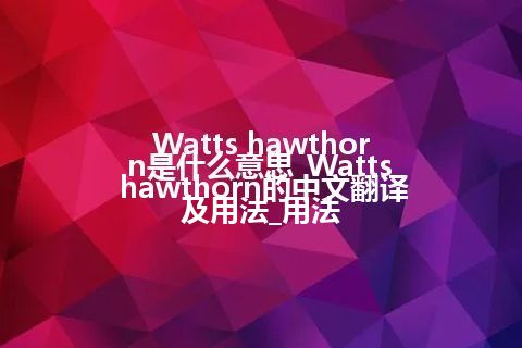 Watts hawthorn是什么意思_Watts hawthorn的中文翻译及用法_用法