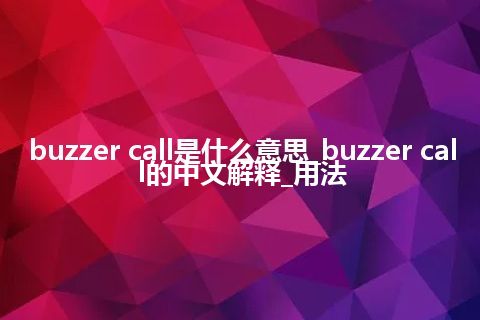 buzzer call是什么意思_buzzer call的中文解释_用法