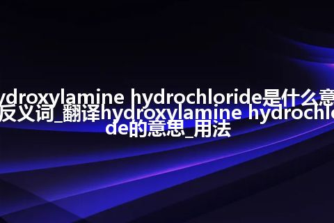 hydroxylamine hydrochloride是什么意思及反义词_翻译hydroxylamine hydrochloride的意思_用法